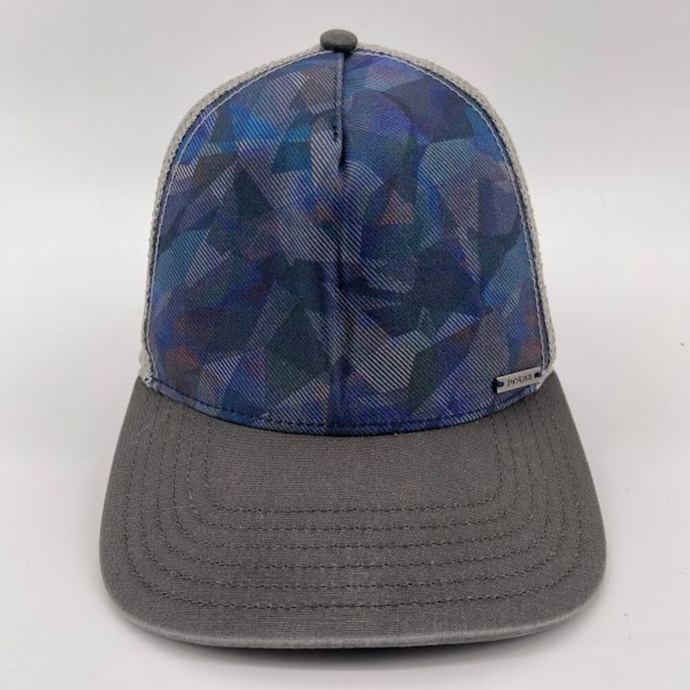 Prana Blue Geometric Trucker Hat Mesh Back Snapback Cap Outdoor Casual